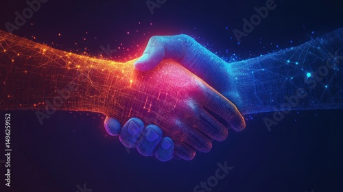 Digital handshake symbolizing innovation, technology integration, and partnership