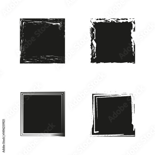 Brush square element. Grunge vector shape. Hand painted frames. Artistic black texture.