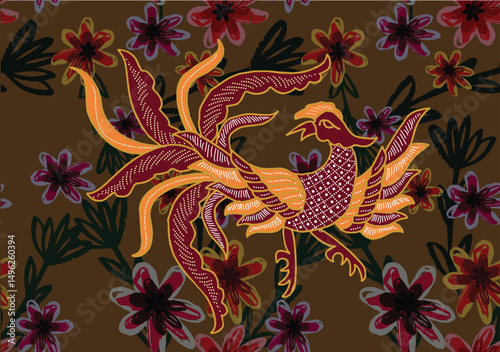 Indonesian Batik Pattern with a Very Unique Bird Motif photo