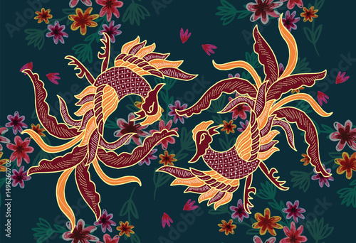 Indonesian Batik Pattern with a Very Unique Bird Motif