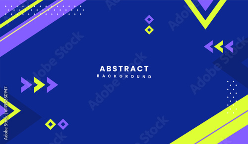 Neon green and purple abstract geometric vector design with blue background premium vector