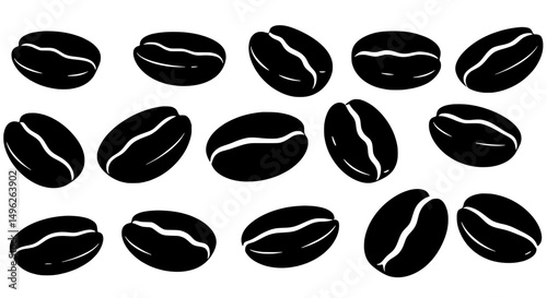 Coffee Bean Abundance: An illustration of several coffee beans, each with a distinct outline and striking silhouette against a clean backdrop.