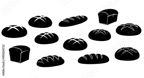 Artisan Breads Illustration: A collection of fresh baked artisan breads showcased in a striking silhouette style, offering a glimpse into the world of culinary artistry. 