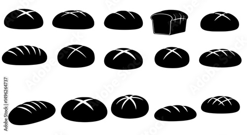 Artisan Breads in Silhouette: A stylized composition of freshly baked artisan loaves, with detailed textures, forms a striking silhouette, suitable for culinary design or food-themed promotions.