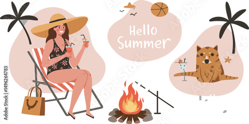 Children playing with sand buckets on beach during summer season vector illustration 