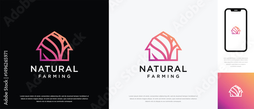 Nature farm house logo design. Nature leaf farm logo template. Farming and ranch logo symbol icon