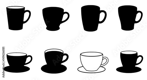Wallpaper Mural Mugs in Silhouette: Minimalist arrangement featuring coffee mugs and teacups in silhouette, creating a striking visual with bold shapes and contrasting lines. Torontodigital.ca
