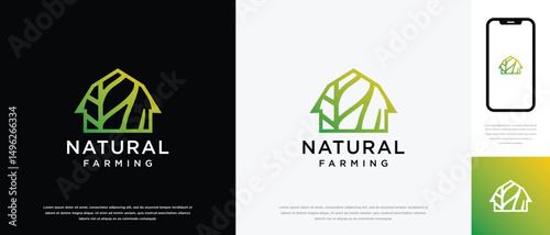 Nature farm house logo design. Nature leaf farm logo template. Farming and ranch logo symbol icon