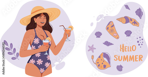 Children enjoying summer swimming and water play with floaties and splashes in vector illustration 
