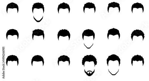 Minimalist Men's Hairstyle Silhouettes: A collection of sleek, minimalist silhouettes showcase diverse male hairstyles, ideal for design and illustration purposes.