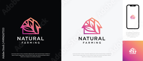 Nature farm house logo design. Nature leaf farm logo template. Farming and ranch logo symbol icon