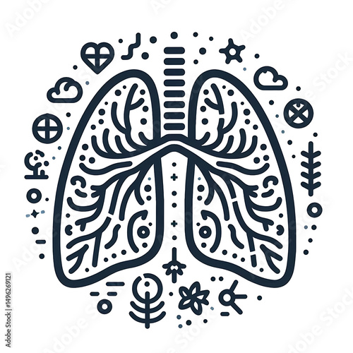 Human Respiratory System line Icon Vector Illustration isolated on white background. Breathe, bronchi, bronchiole, bronchus, lung, lungs outline icon for medical or health care concept