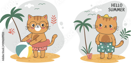 Woman relaxing on summer float with cocktail and tropical leaves summer vacation vector illustration 