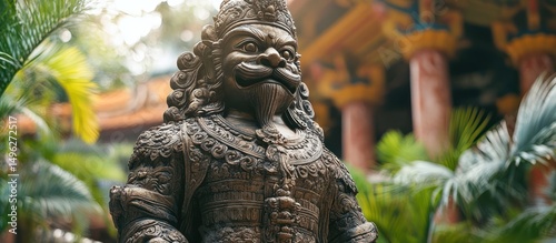 Statue of Guardian Figure in Temple Courtyard