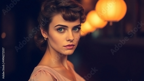 A nostalgic retro-style portrait of a young woman from the 1960s