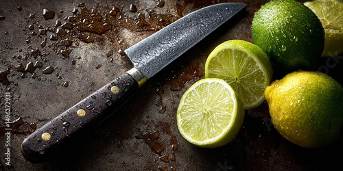knife on lemon cutting board generativa IA