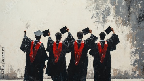 A Group of Graduates Celebrates Success Against a Textured Backdrop