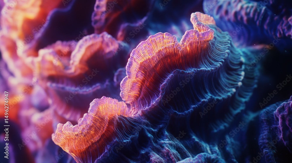 Obraz premium Abstract wavy patterns illuminated with vibrant blue and orange light trails