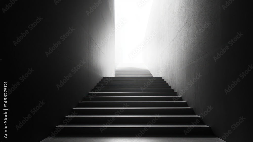 Fototapeta premium Dramatic staircase leads to a bright light evoking ascension and hope