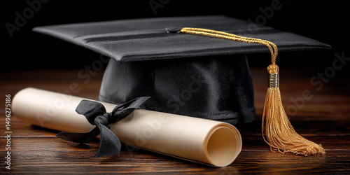Celebrating academic achievement with a graduation cap and diploma photo
