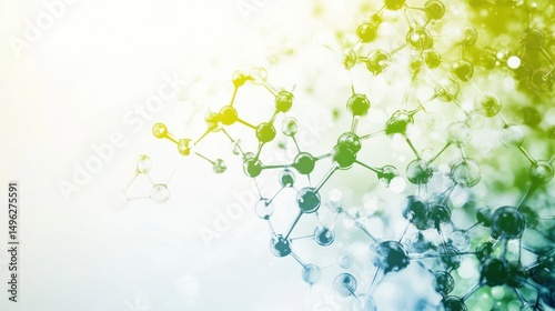 Abstract molecular structure background with vibrant green and blue hues