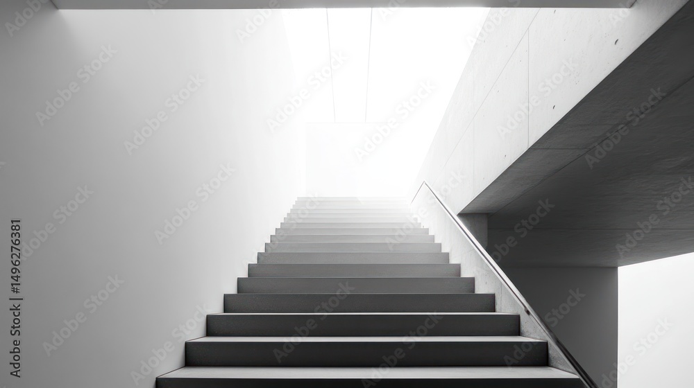 Fototapeta premium Minimalist architectural staircase design in monochrome leading towards a bright light