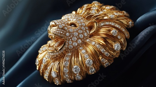 Luxurious lion head brooch, adorned with glittering diamonds