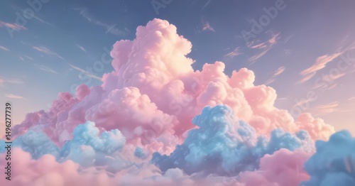 Blurred, fluffy pastel clouds, pink, blue, yellow hues, abstract shapes ,  design,  graphic,  art