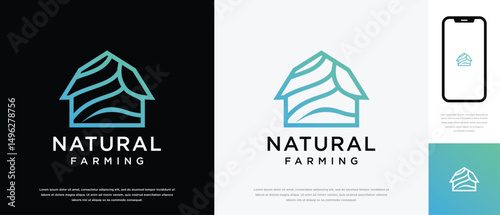 Nature farm house logo design. Nature leaf farm logo template. Farming and ranch logo symbol icon