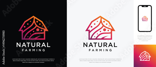 Nature farm house logo design. Nature leaf farm logo template. Farming and ranch logo symbol icon
