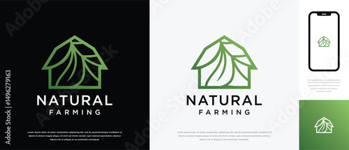 Nature farm house logo design. Nature leaf farm logo template. Farming and ranch logo symbol icon