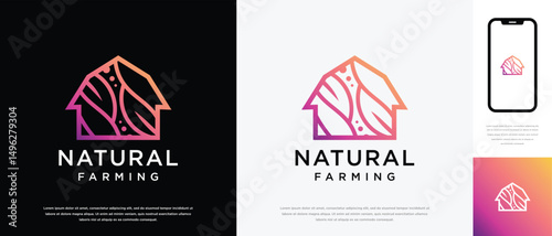 Nature farm house logo design. Nature leaf farm logo template. Farming and ranch logo symbol icon
