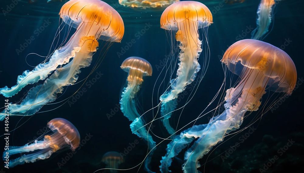 Fototapeta premium Jellyfish Floating Serenely in the Ocean Depths