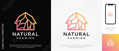 Nature farm house logo design. Nature leaf farm logo template. Farming and ranch logo symbol icon