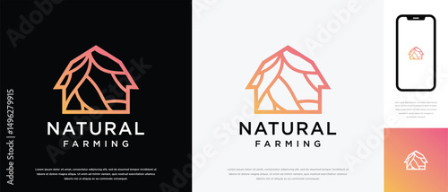 Nature farm house logo design. Nature leaf farm logo template. Farming and ranch logo symbol icon