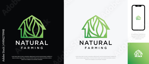 Nature farm house logo design. Nature leaf farm logo template. Farming and ranch logo symbol icon