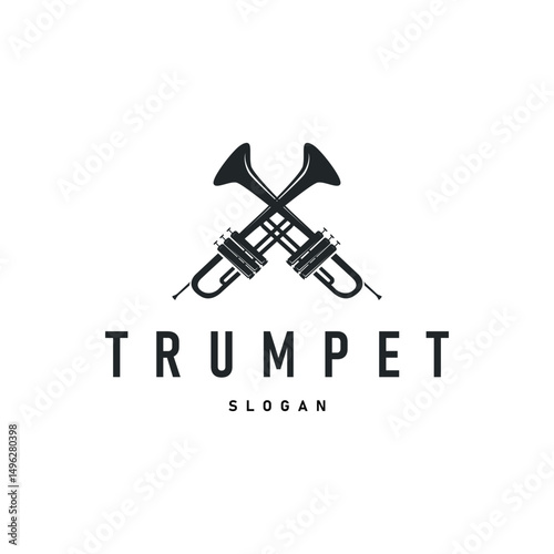 trumpet logo concept design wind musical instrument template illustration music melody with black silhouette simple trumpet symbol templet icon