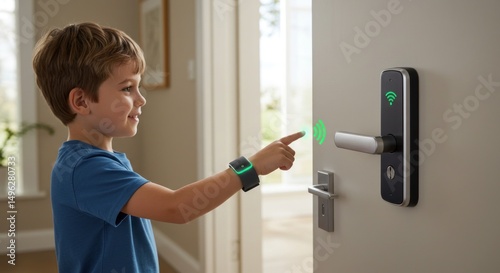 Child unlocking smart door with wearable tech