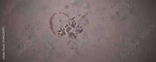 Isolated dog paw print heart, romantic Valentine motif ,  love,  graphic design