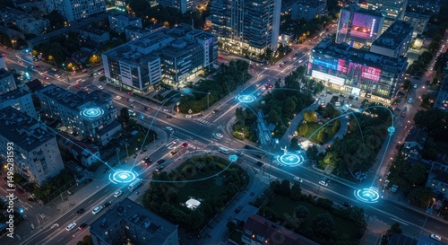 Wallpaper Mural Cityscape at night, interconnected by a network Torontodigital.ca