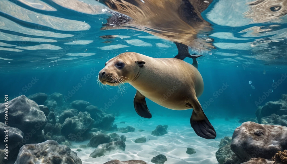 Fototapeta premium Sea Lion Diving Playfully