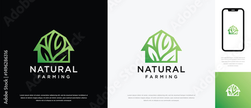 Nature farm house logo design. Nature leaf farm logo template. Farming and ranch logo symbol icon
