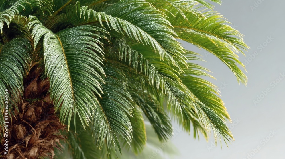 Fototapeta premium Rain-Soaked Palm Fronds in Tropical Setting