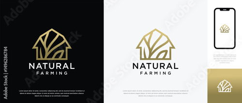 Nature farm house logo design. Nature leaf farm logo template. Farming and ranch logo symbol icon