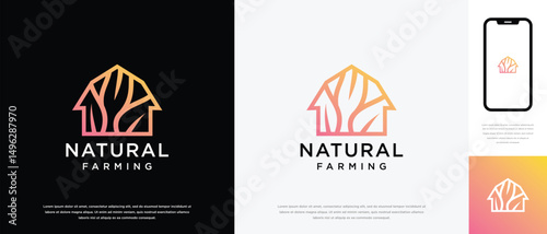 Nature farm house logo design. Nature leaf farm logo template. Farming and ranch logo symbol icon