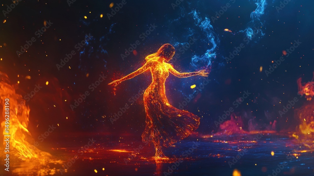Naklejka premium Ethereal dance of fire and ice, a mesmerizing blend of contrasting elements