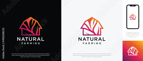 Nature farm house logo design. Nature leaf farm logo template. Farming and ranch logo symbol icon