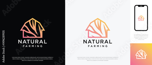 Nature farm house logo design. Nature leaf farm logo template. Farming and ranch logo symbol icon