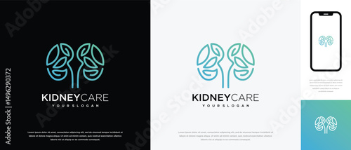 Nature kidney logo design. Kidney internal organ logo design vector icon made with lines and leaves