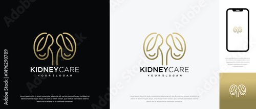 Nature kidney logo design. Kidney internal organ logo design vector icon made with lines and leaves